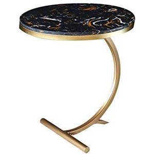 Prachtige CS-Qing-Desk zwart marmeren ronde bijzettafel, C-vorm thuiscomputerbureau café woonkamer banktafel balkon vrije tijd salontafel (afmetingen: 50 * 50 * 61CM, kleur: A)