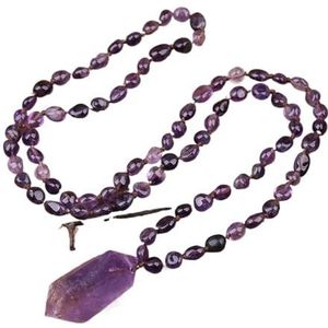 Natural Amethysts Quartz Chip Beads Mala Necklace Women Double Stick Purple Quartz Point Knotted Handmade Necklace (Color : Lapis_32Inch)