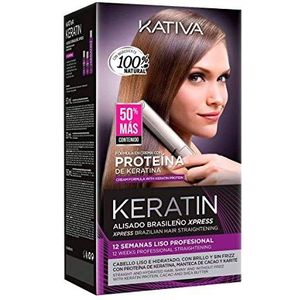 Kativa Keratin, Brazilian Xpress Smoothing Kit, dubbele keratineformule, professionele stijlbehandeling voor thuis, tot 12 weken lang, met plantaardige keratine, eenvoudig aan te brengen