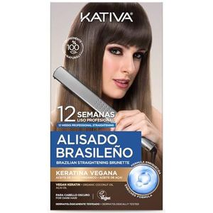 Kativa Braziliaanse stijlset voor donker of gekleurd haar, nieuwe formule met veganistische keratine, professionele stijltang thuis, tot 12 weken lang, eenvoudig te gebruiken