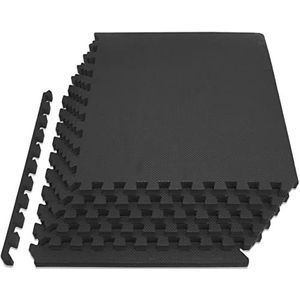 ProsourceFit Extra dikke puzzelmat, 1,9 cm, in elkaar grijpende EVA-schuimtegels voor bescherming en gevoerde trainingsvloer voor thuis- en fitnessapparatuur, zwart