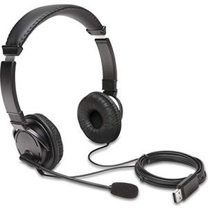 Kensington, K97601WW USB-audiohoofdtelefoon met kabel, stereo, ruisonderdrukking, binauraal, PC/Mac/Windows-tablet, Mac en ChromeBook, kantoor, gaming, oproepcentrum, zwart, K97601WW