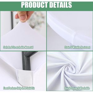 Set van 2 bartafelhoezen, tafelkleed, wit, 60 x 110 cm, stretch spandex hoezen, bartafel met rok, strijkvrije bartafelhoezen voor feest, bruiloft, bartafels, bankettafel