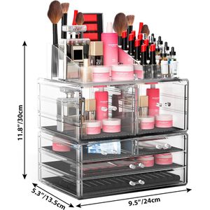 Acryl make-up organizer met 6 laden Cosmetische opbergdoos Stapelbare heldere borstellotion Lippenstift nagellak