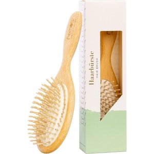 pneumatische haarborstel breed met houten pinnen van beukenhout - vol haar