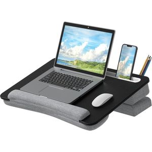 Laptopkussen, laptop-knietablet met ergonomische polssteun, groter laptopkussen voor max. 17,3 inch notebook, in hoogte verstelbare laptoponderlegger met tablet en telefoonhouder (zwart)