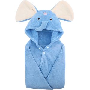 Badponcho met capuchon voor kinderen, poncho handdoek kleine kinderen New Born baby handdoek 85 x 150 cm, babybadhanddoeken voor jongens meisjes (blauwe olifant)
