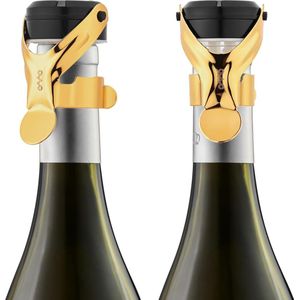 Pak van 2 wijnstoppers en champagnestoppers, wijnflesstoppers, champagneflesstoppers, roestvrijstalen champagnekurken voor mousserende wijnen, champagne met siliconen (goud).