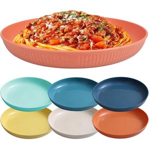 6 stuks borden, onbreekbare en robuuste dinerborden, onbreekbare platte borden, set 23 cm, plastic borden, camping, voor salade, pasta, party, thuis, magnetron