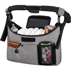 Universele kinderwagen-organizer met geïsoleerde bekerhouder/bekerhouder (grijs)