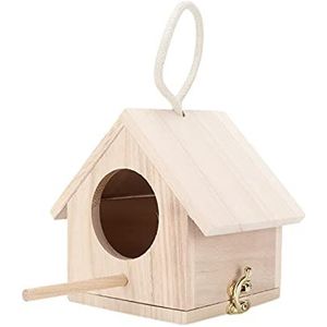 Houten vogelhuisje met dak, houten vogelhuisje met zitstok Langere levensduur voor kleine vogels