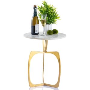 SVJ Bijzettafel Rond - 45 x 45 x 56 cm - Marmer/Aluminium - Goud