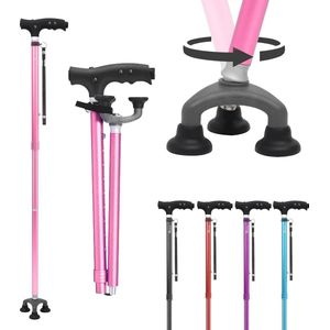 Wandelstok met LED-licht voor mannen en vrouwen, in hoogte verstelbare stokken met stabiele 3 basis, opvouwbare stok met T-handvat, lichtgewicht en stabiel