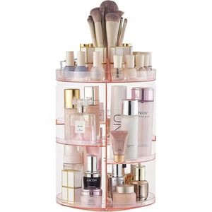 Roterende Make-up Organizer Roze Cosmetische Houder 360 Graden Draaiende Make-up Opbergdoos Displaystandaard Verstelbare Lade voor Vanity Acryl Helder