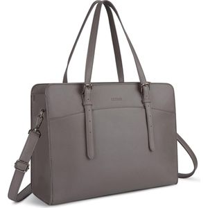 laptophandtas dameslaptoptas 15,6 inch shopper grote draagtas lederen schoudertassen zakelijke werktas, 3-grijs