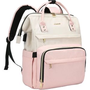 Dameslaptoprugzak met 17 inch laptopvak, laptoptas, zakelijke damesrugzakken voor werk, leraar, reizen, beige roze