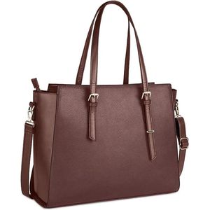 Handtas Dames Grote Donkerbruin Laptoptas 15,6 Inch Elegante lederen schoudertas voor kantoorwerk, school