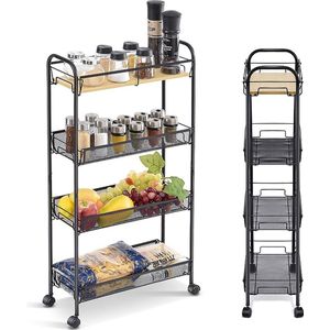 Keukenwagen landhuis, stabiele serveerwagen / Drankentrolley op Wielen - Opbergwagen \kitchen trolley 18.5 x 43.5 x 82.5 cm