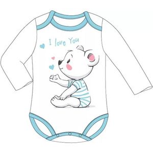 Baby rompertje wit / mint, "" I love you "", maat 86