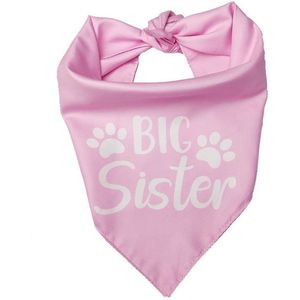 Honden bandana Big Sister roze met witte tekst en honden pootjes - hond - bandana - babyshower - genderreveal - huisdier - geboorte