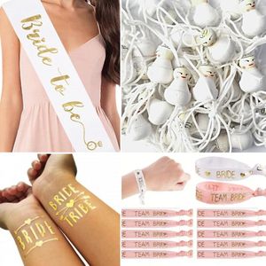 34-delige set Bride en Bride Tribe met sjerp, armbanden, tatoeages en gelukspoppetjes - vrijgezellenfeest - bride - bruid - team bride