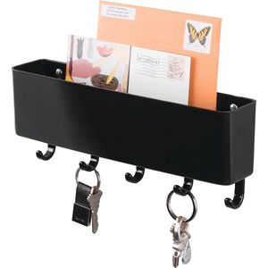 Sleutelrek - sleutelorganizer/sleutelhouder - met plastic postbakje/modern/wandmodel - zwart