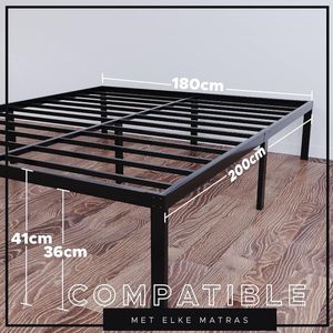 Metalen Onderstel voor Bed - Voor Matras 180x200 cm - Voor Tweepersoonsbedden of Matrassen - Stevige, eenvoudige montage, grote opbergruimte - Zwart Bedframe