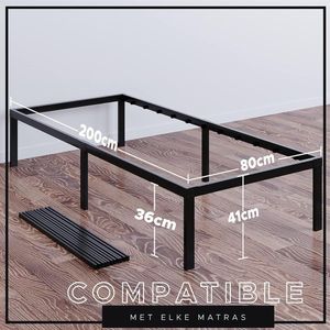Metalen Onderstel voor Bed - Voor Matras 80x200 cm - Voor Tweepersoonsbedden of Matrassen - Stevige, eenvoudige montage, grote opbergruimte - Zwart Bedframe