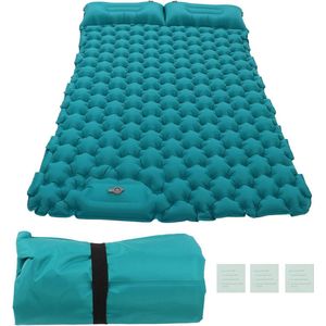 Slaapmat voor camping 2 personen, 200 × 120 × 6 cm, 1,5 kg, 30s opblazen door voetdrukken, waterdicht (legergroen)