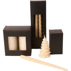 Winq!- Set van 3 verschillende soorten kaarsen in de kleur Off white - dinerkaars, ribbel stompkaars, kerstboom kaars