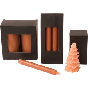 WinQ!-Set Kaarsen met 3 stuks verpakkingen met verschillende kaarsen in de kleur terra - Dinerkaars - Stompkaars 7x15 cm - Kerstboomkaars