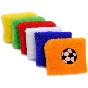 Set van 6 kinder voetbal zweetbandjes / sport polsbandje in blauw, oranje, geel, wit, groen en rood (uitdeel cadeau kinderverjaardag,hardlopen, traktatie football )