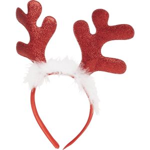 Kerstdiadeem - Model Rendier - Merry X Mass - Rood / Wit / Glitter /Faux Fur- Foute Kerst Diadeem Kerstmis - Aanmaakblokjes