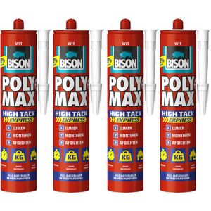 Bison poly max high tack express - montagelijm - extra sterk - extra snel - wit - 4 x 440 gram