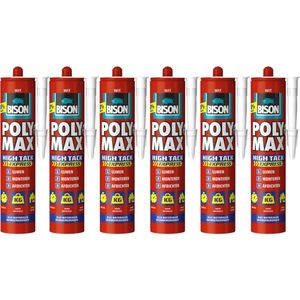 Bison poly max high tack express - montagelijm - extra sterk - extra snel - wit - 6 x 440 gram