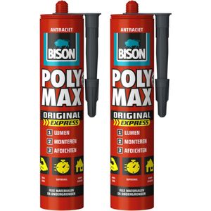 Bison poly max express - montagelijm - extra sterk - antraciet - 2 x 425 gram