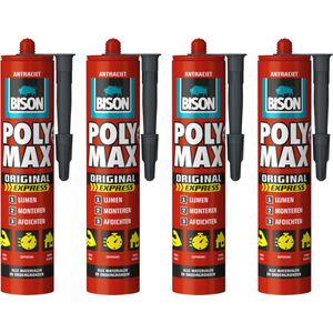 Bison poly max express - montagelijm - extra sterk - antraciet - 4 x 425 gram