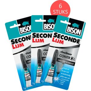 Bison secondelijm vloeibaar control - 6 stuks - druipt niet - waterbestendig - 3 gram