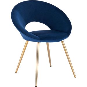 Furnibella - 1 X Eetkamerstoel Blauw,keukenstoel Vrijetijdsstoel Fluwelen en voeten metalen gouden