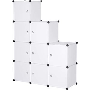 Furnibella - DIY plastic kastruimte gemaakt van modules met deur voor opslag van kleding, accessoires, speelgoed, boeken, schoenen, 9 kubussen, wit