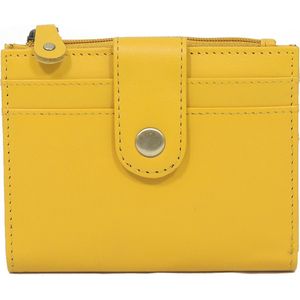 Gele portemonnee van leer - gele portefeuille van leder - met drukknoop en ritsvakje - 10 x 13 cm - geel - STUDIO Ivana