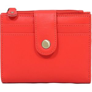 Rode portemonnee van leer - lederen portefeuille rood - ritsvakje - ruimte voor min. 8 passen - 10 x 13 cm - STUDIO Ivana