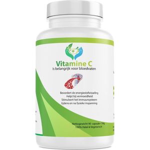 Biologisch / Halal Vitamin - Vitamine C 1000 mg - Ondersteunt immuunsysteem - Veganistisch - 90 Capsules