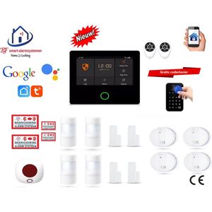 Draadloos / bedraad alarmsysteem met 7-inch touchscreen voor woning/camper/boot/caravan werkt met wifi en sim kaart en met spraakgestuurde apps. (Nederlands of Frans stem en tekst). ST01B-9