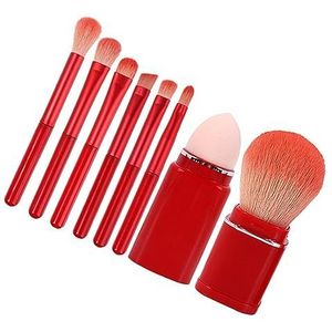 Make-upborstelset, 8 Stuks Kleine Intrekbare Draagbare Make-upborstels voor op Reis (Wijn rood)