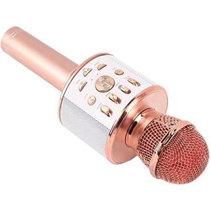 Draagbare Handmicrofoon, Karaoke Handmicrofoon, 1200 MAh Composiet Luidspreker voor Thuis (Rosé goud)