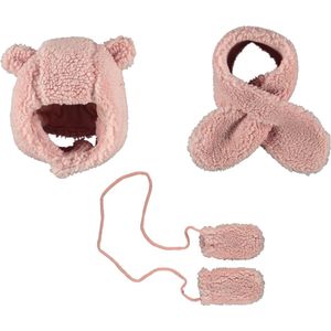 Sarlini - 3-delige - Set - Muts - Sjaal - Wanten - Roze - 6/12 maanden
