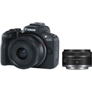 Canon EOS R50 systeemcamera Zwart + RF-S 18-45 IS STM + RF 50mm f/1.8 STM