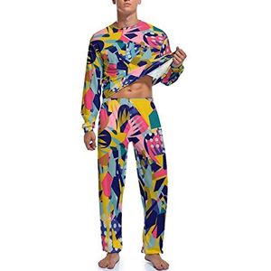 Hand Getrokken Abstracte Bloemen Mannen Pyjama Sets Nachtkleding Lange Mouw Top En Broek Tweedelige Loungewear