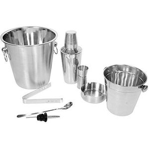 Kosma 8-delige roestvrijstalen Cocktail Set: Cocktail Shaker 500ml, Champagne emmer, Ice Bucket, Jigger 30x60ml, Mixing Spoon 8"", Asbak 10cm, Wijngieter, IJstang 5.5